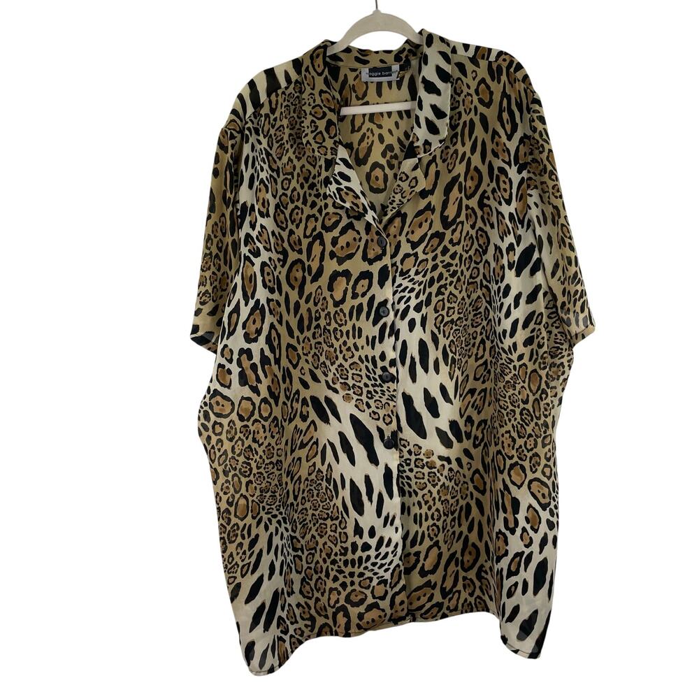 Maggie Barnes Leopard Semi-Sheer Button Down Tunic Blouse 2X/3X